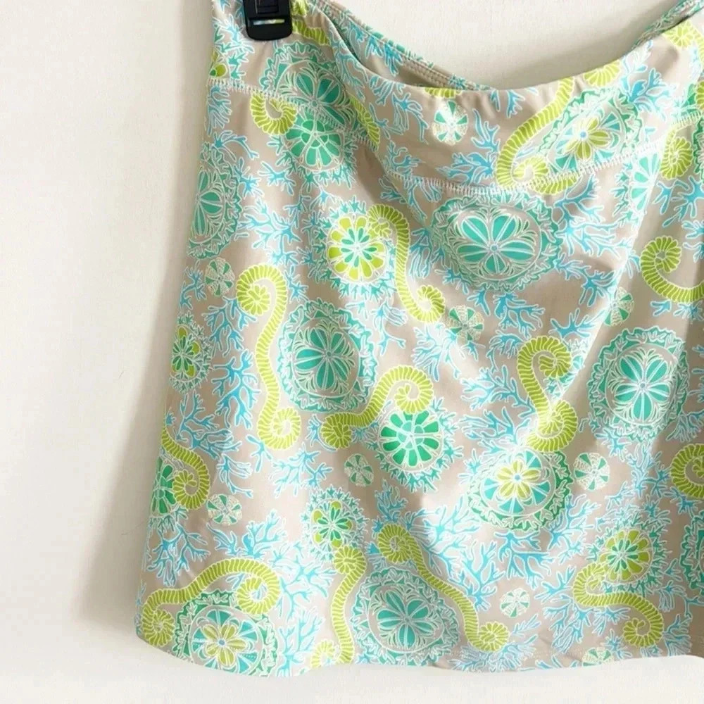 Spunk Wear green/blue coral print athletic swim skirt - Picture 3 of 6